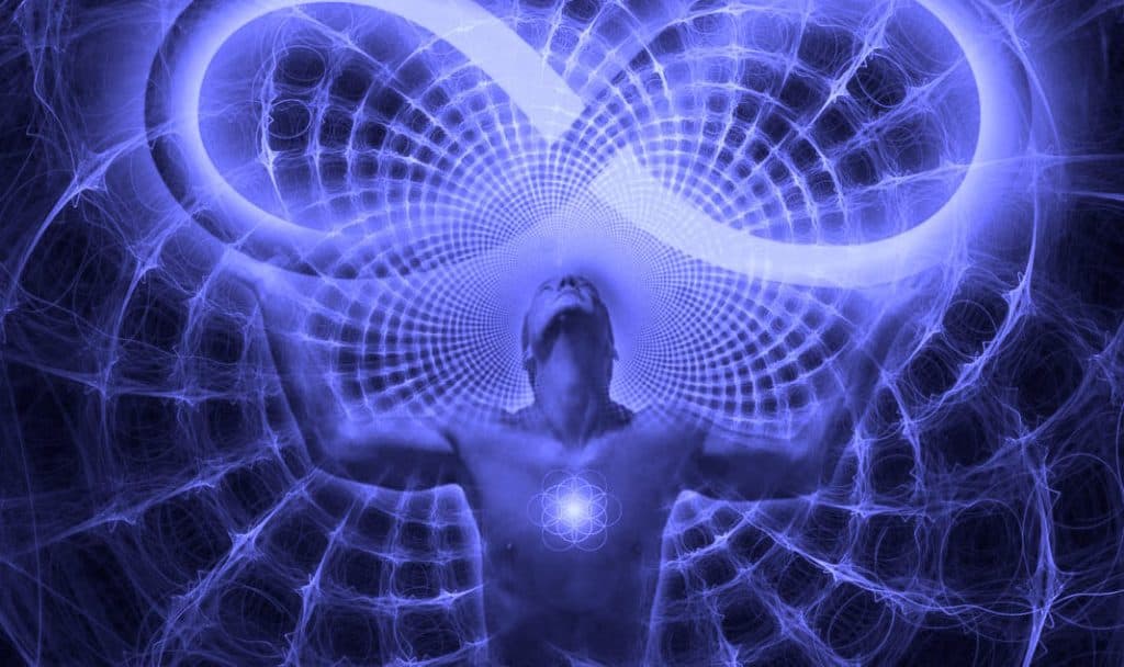 Illustration d’un être en méditation, connecté à une lumière supérieure symbolisant le surconscient
