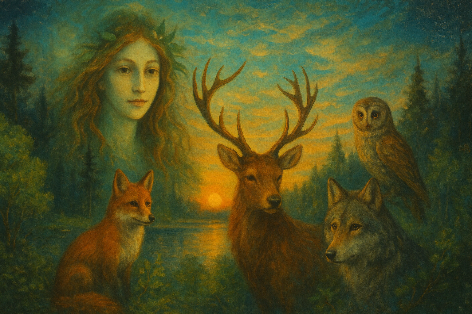 Esprits et Animaux de la Terre : au Coucher du Soleil