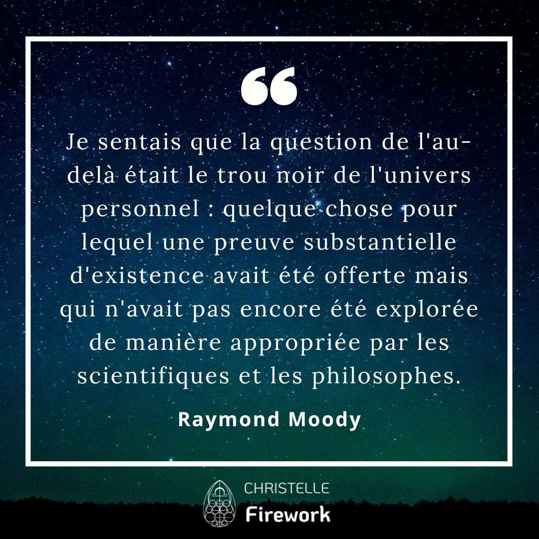 Je sentais que la question de l'au-delà était le trou noir de l'univers personnel : quelque chose pour lequel une preuve substantielle d'existence avait été offerte mais qui n'avait pas encore été explorée de manière appropriée par les scientifiques et les philosophes. - Raymond Moody