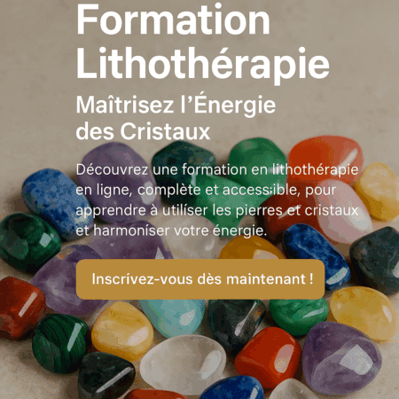 Cristaux colorés pour formation en lithothérapie, bien-être et énergie