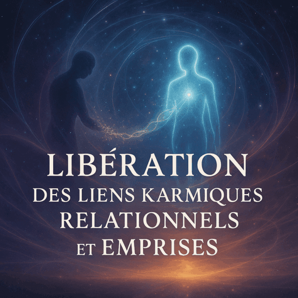 Visuel spirituel représentant la libération des attaches énergétiques karmiques et des relations toxiques