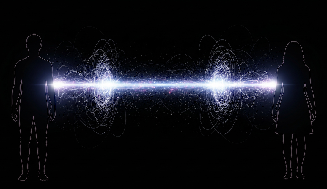 Illustration énergétique de Connexions quantiques subtiles entre deux êtres humains