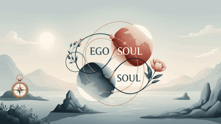 Libre arbitre : Chemin lumineux s’ouvrant entre une zone sombre symbolisant l’ego et une zone lumineuse représentant l’appel de l’âme