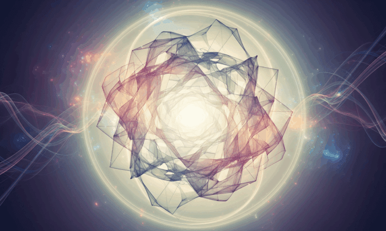 Le Lien Spirituel de l'Autisme : Au-Delà du Diagnostic, une Conscience Singulière 2 Le Lien Spirituel de l'Autisme : Une composition abstraite de formes géométriques translucides et de lumières douces, entourée d'ondes et de points lumineux, évoquant une perception sensorielle et spirituelle unique.