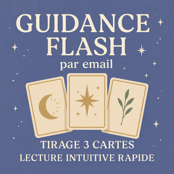 Illustration carrée promotionnelle pour la Guidance Flash par email avec tirage de 3 cartes oracle ou tarot et lecture intuitive