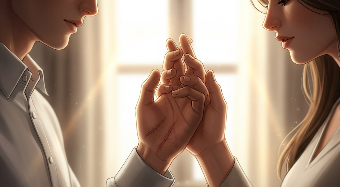 Guérison dans la relation amoureuse : Comment nos blessures existentielle influencent nos relations 1 Mains entrelacées symbolisant l'intimité et la guérison dans une relation amoureuse